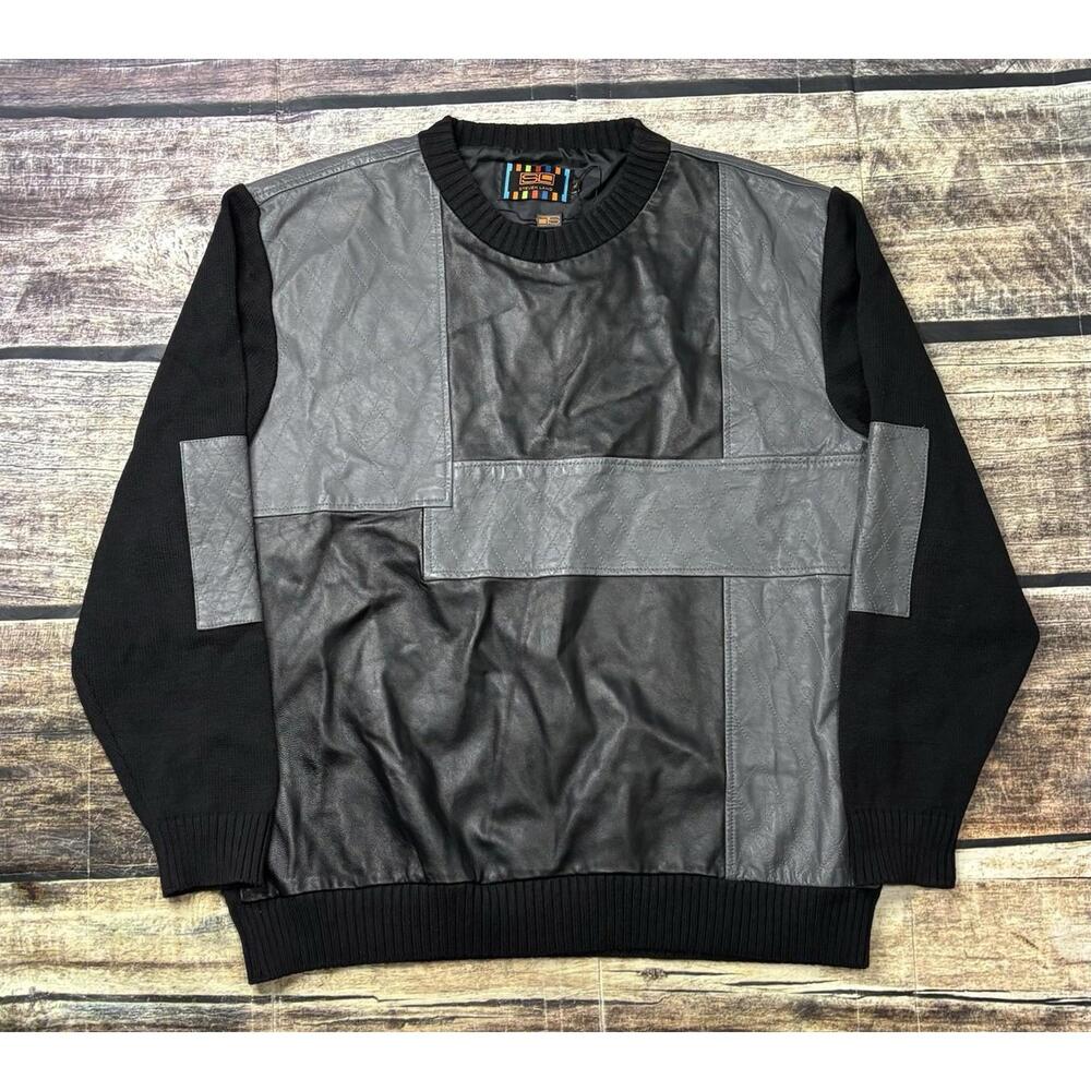 VTG Steven Land Sweater Mens XL Lamb Leather Colorblock Pullover 90s